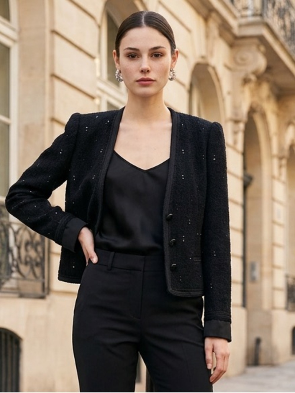 Richard Assatly Benton LTD Vintage 90s Blazer Black Glass Beads Jacket  Size 10